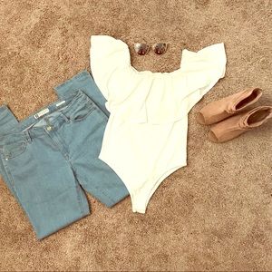 NWOT Ivory Bodysuit w/ Ruffles